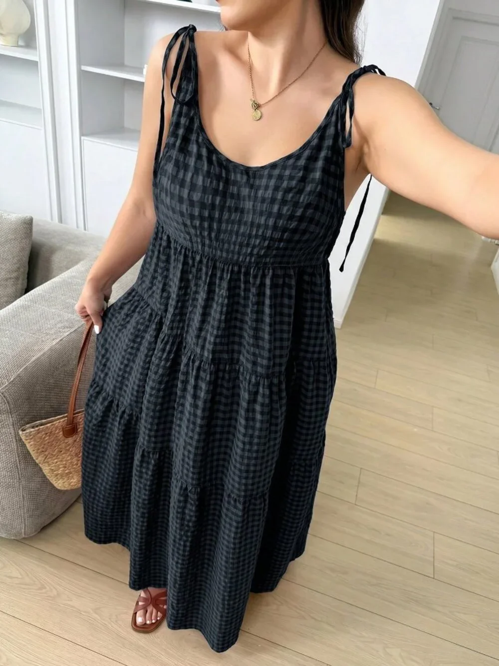 Multicolor Casual Women's Plus Size Plaid Sleeveless Dress